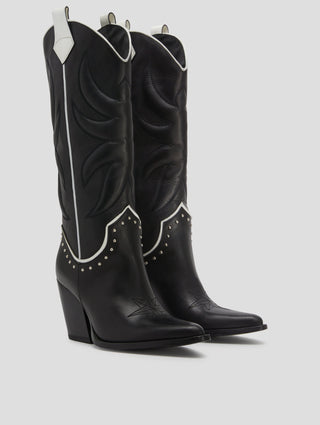 ALISON 80MM WESTERN BOOT IN BLACK VACCHETTA - Woman