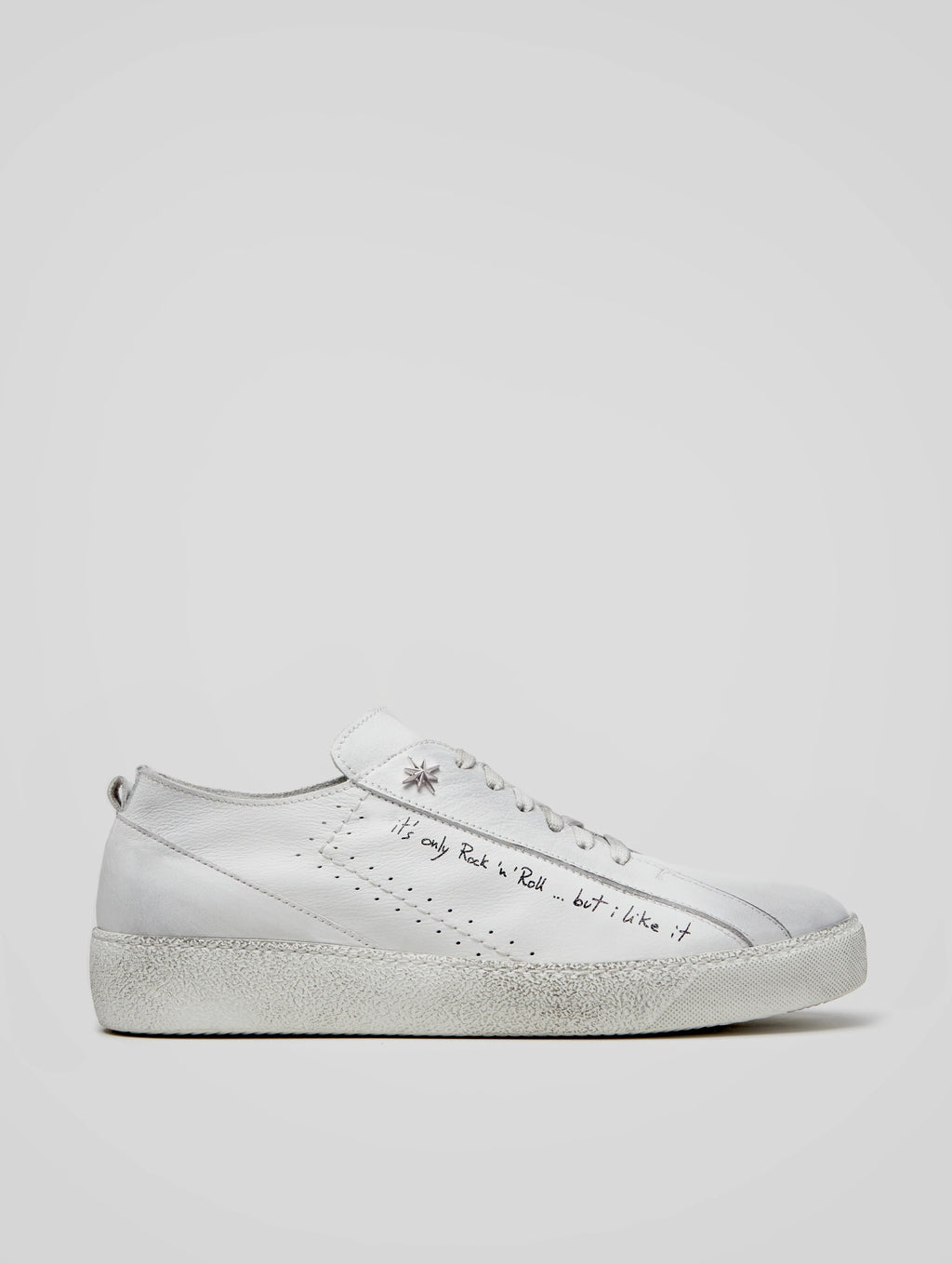 ROCKER SNEAKER LOW TOP IN DISTRESSED WHITE - Woman